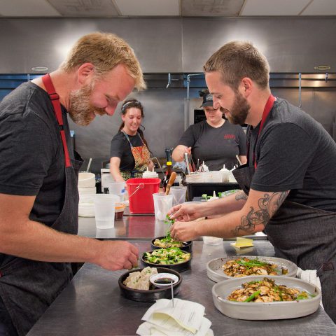 Dan Van Rite, left, and Dan Jacobs, right, in the kitchen at DanDan in Milwaukee, Wisconsin. Photo by Kevin J. Miyazaki/PLATE