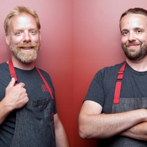 Dan Van Rite, left, and Dan Jacobs, right, chef/owners at DanDan in Milwaukee, Wisconsin. Photo by Kevin J. Miyazaki/PLATE